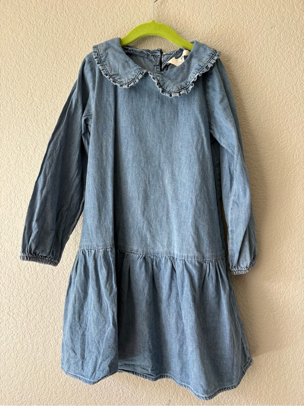 H&M Light Blue Denim Ruffle Collar Dress